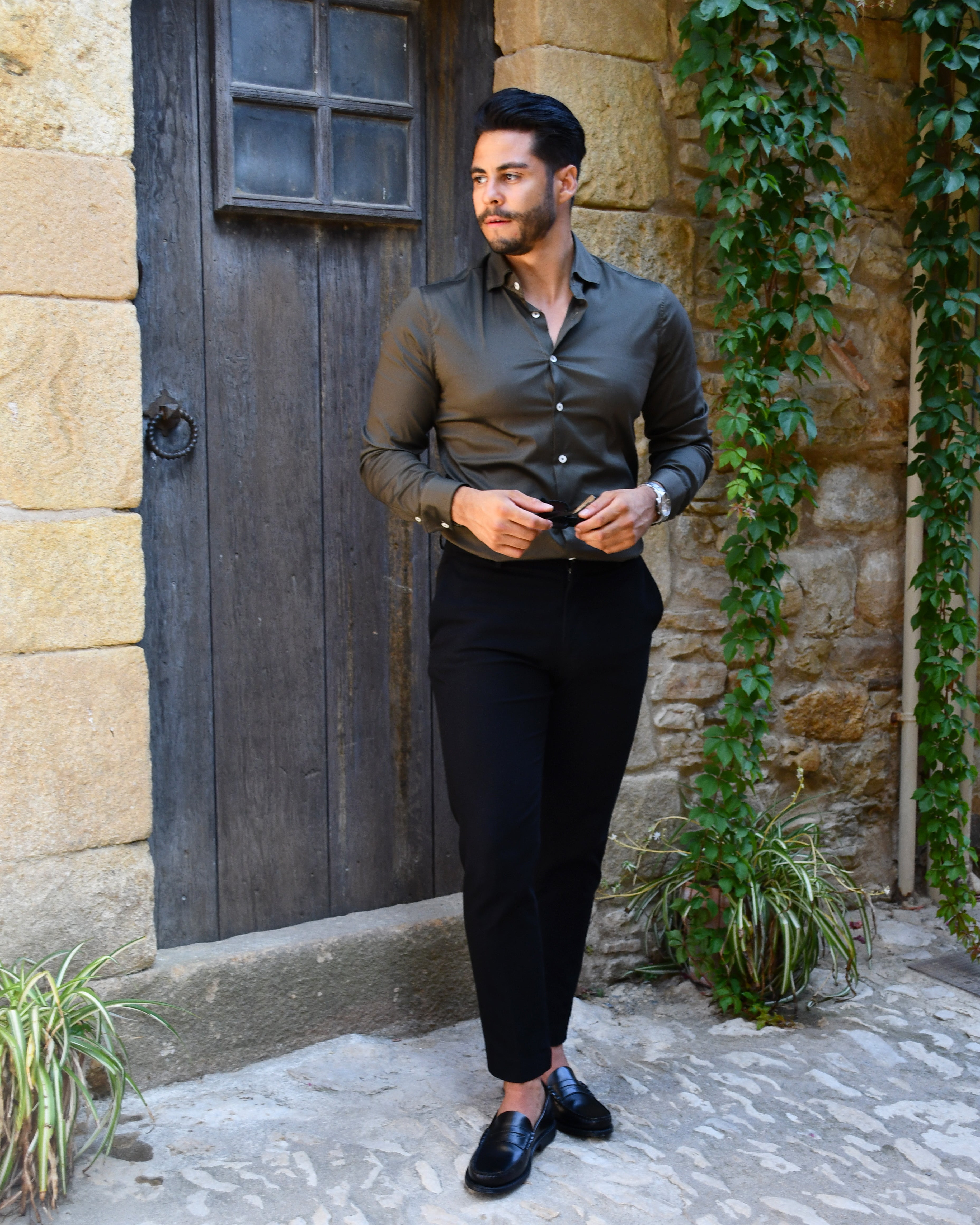 Overhemd slim-fit kaki