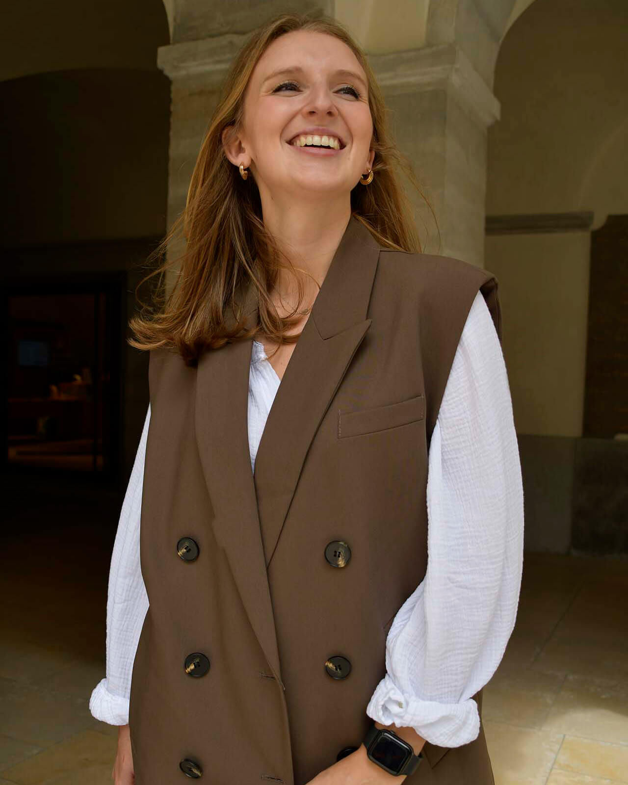 Straight-fit gilet bruin