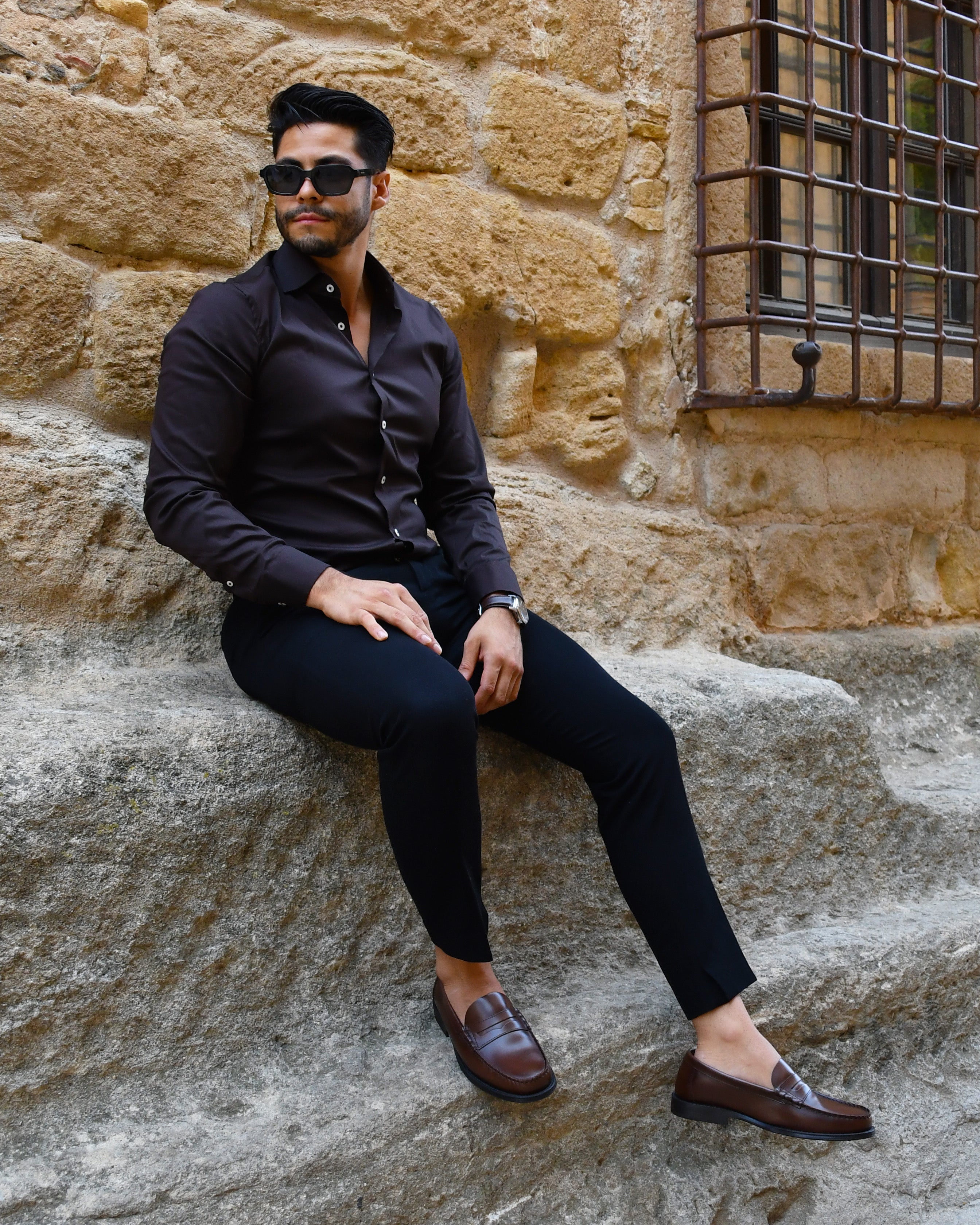 Overhemd slim-fit bruin